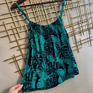 Hula Bay Teal Tropical Palm Leaf Cami Tank Top